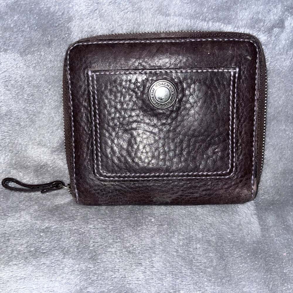Coach Vintage Pebbled Leather Small Zip-Around Wallet - Dark Brown